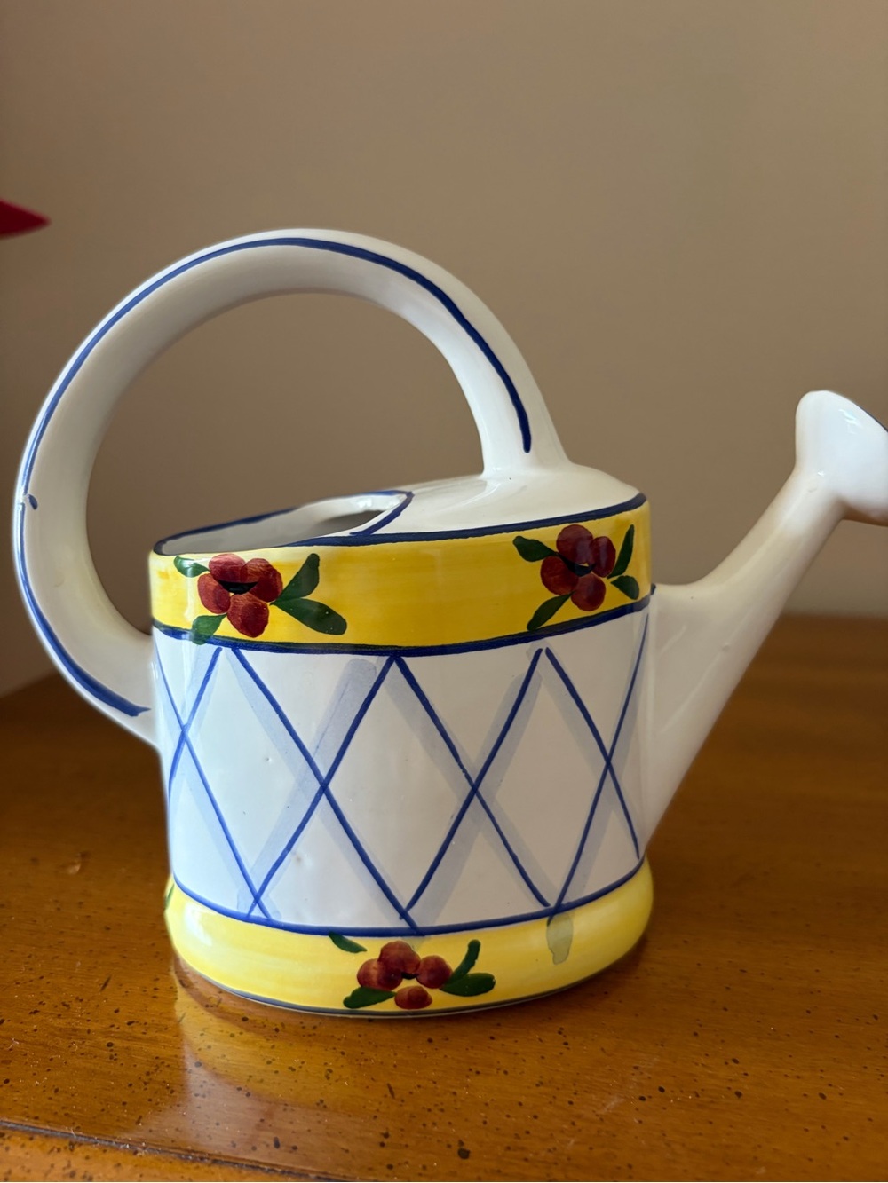 Hand-Painted Ceramic Watering Can - Yellow Floral